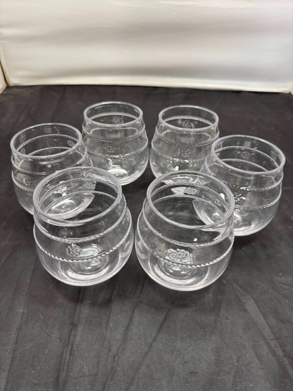 Set of 6 Juliska Isabella Clear Acrylic Stemless Wine Glasses Al Fresco Tumblers